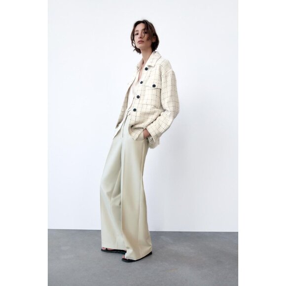 NWOT ZARA White Check Plaid Boucle Tweed Oversized Shirt Jacket Shacket, Size XS - Picture 15 of 16